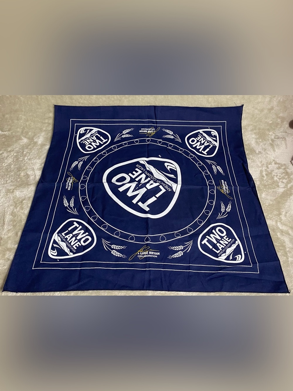 Two Lane American Lager Luke Bryan Bandana Promo Beer Navy Blue & White